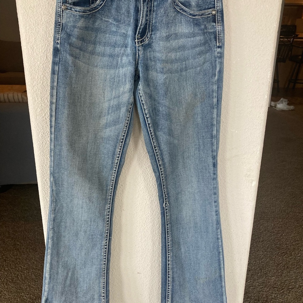 Blue Straight Leg Jeans with Faded Wash youth size 14